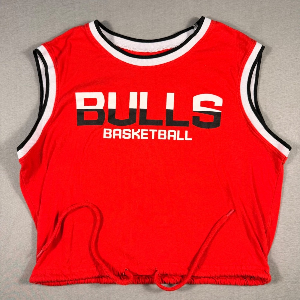 NBA Chicago Bulls Womens Large Red Cropped Drawstring Basketball‎ Tank Top Logo